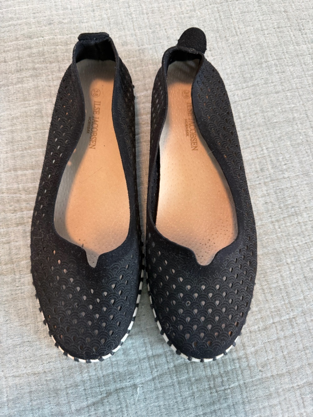 Ilse Jacobsen Black Perforated Slip-On Ballet Flats